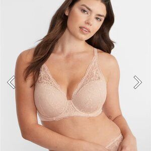 Beige Pink Lace Plunge Bra